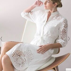 White House Black Market White Eyelet Poplin Shirtdress SZ 6 $189